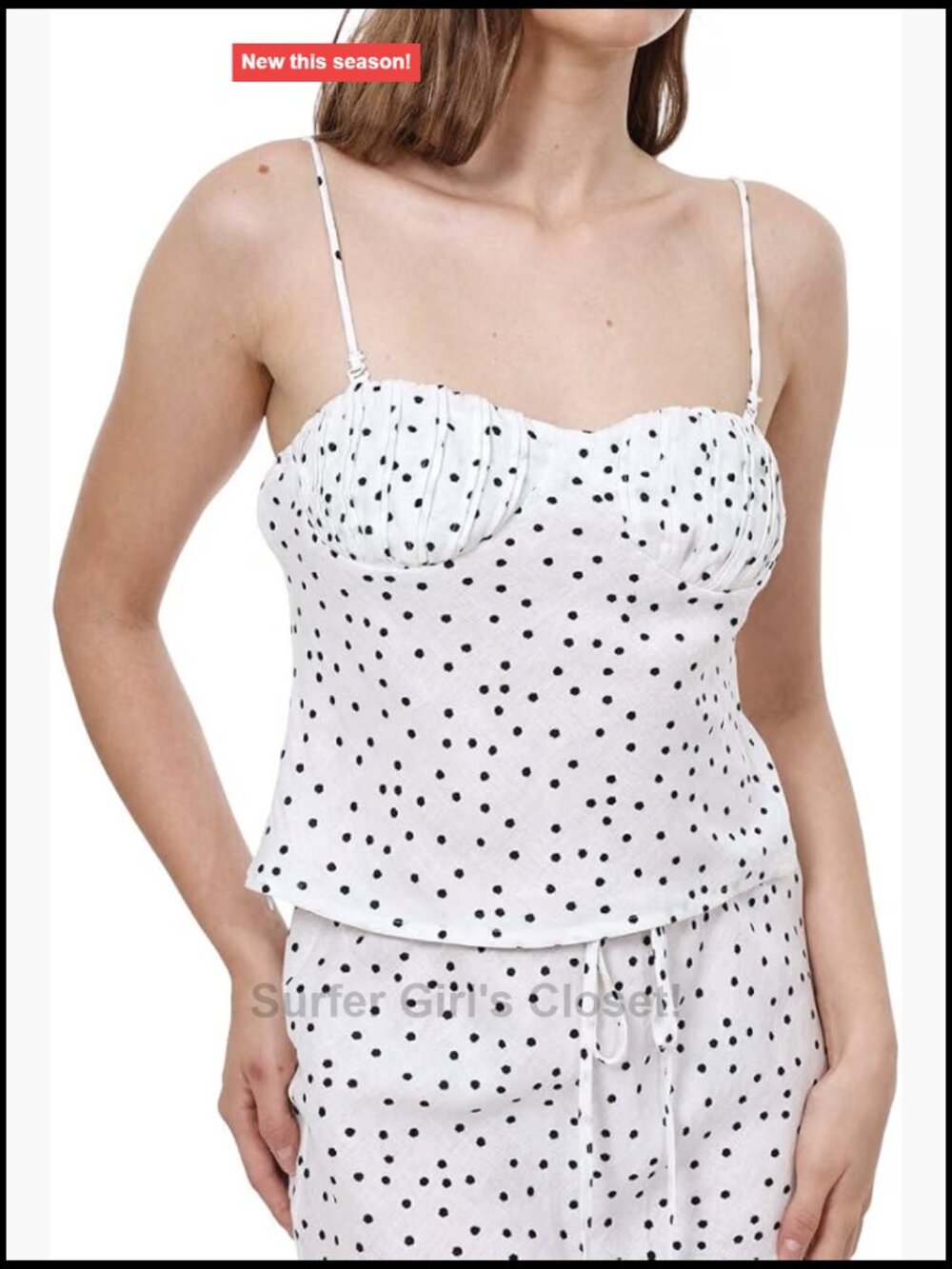100% Linen Women's Square Neck Tank Camisole Summer Sleeveless Polka Dot Top
